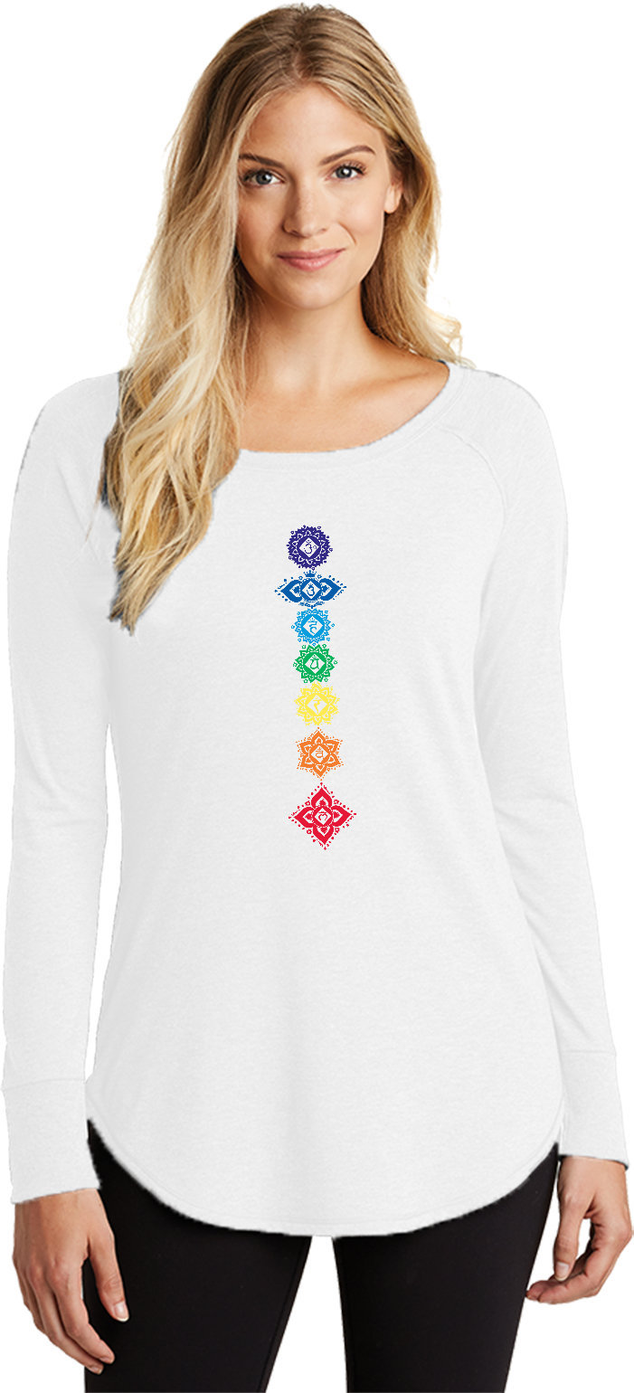 Blumen Chakras Damen Yoga Tri Blend Langarmshirt = Floral-Dt132L von YogaClothingForYou
