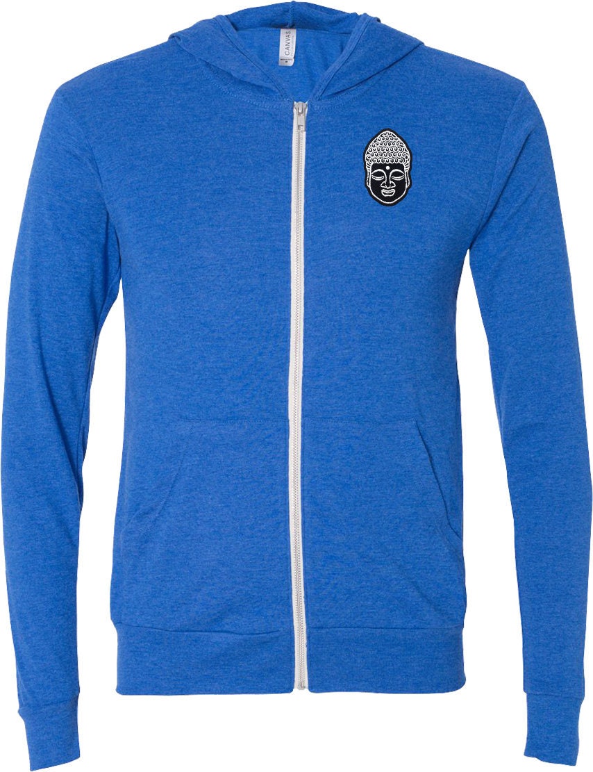 Buddha Head Patch Pocket Print Adult Unisex Yoga Triblend Full Zip Lightweight Hoodie-Buddhahead-Pp-3939 von YogaClothingForYou