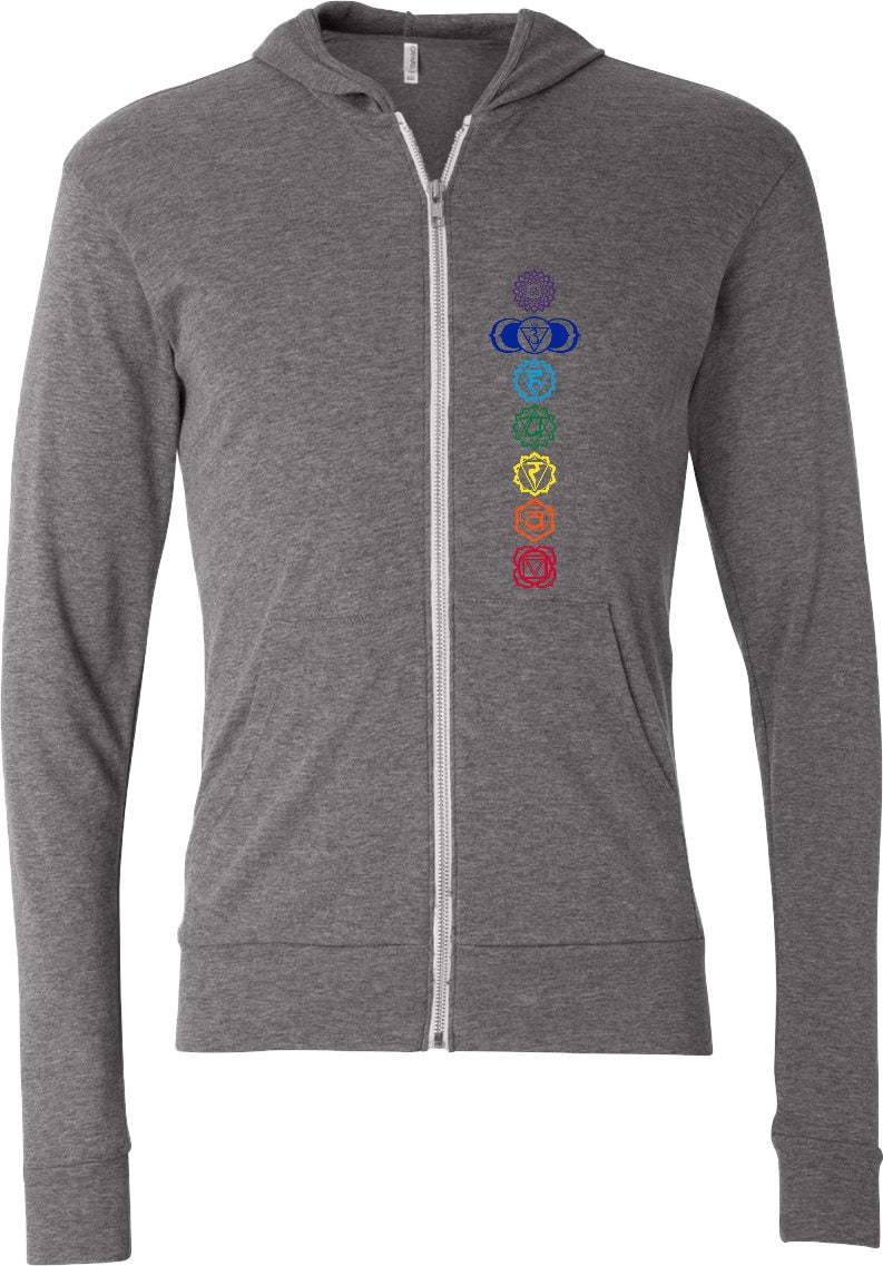 Bunte Chakren Unisex Yoga Triblend Mit Reißverschluss Leichtem Hoodie - Colored-3939 von YogaClothingForYou