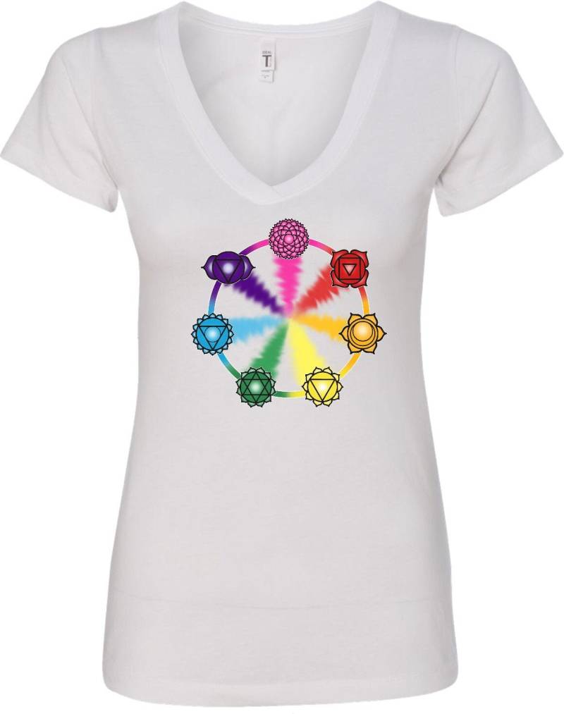 Chakra Kreis Damen Yoga V-Ausschnitt T-Shirt = Circle-N1540 von YogaClothingForYou