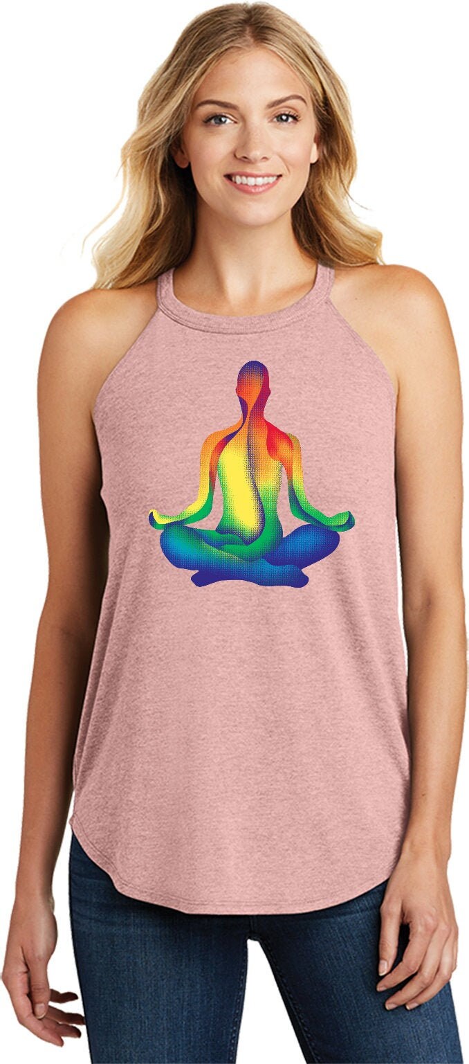 Chakra Lotus Pose Damen Yoga Tri Blend Rocker Tanktop = Chakralotus-Dt137L von YogaClothingForYou