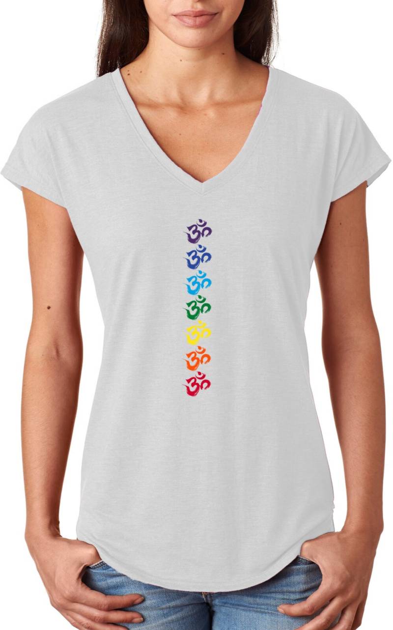 Chakra Oms Damen Yoga Tri-Blend V-Neck T-Shirt = Chakraoms-6750Vl von YogaClothingForYou
