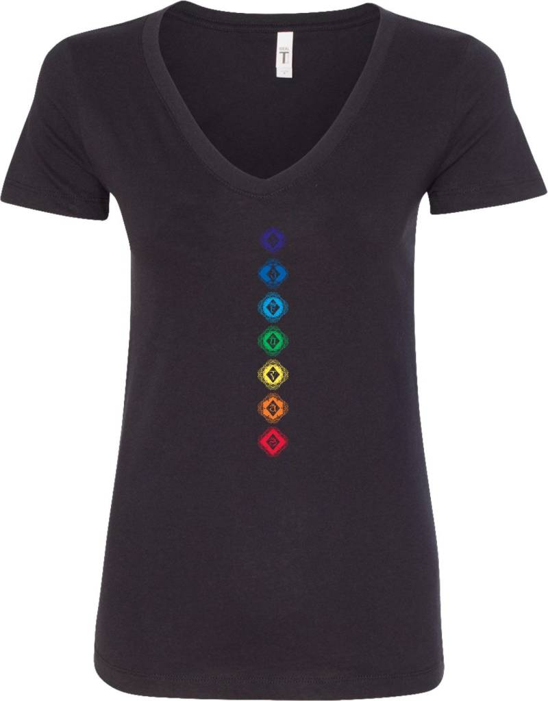 Diamant-Chakras Damen Yoga V-Ausschnitt-T-Shirt = Dchakra-N1540 von YogaClothingForYou