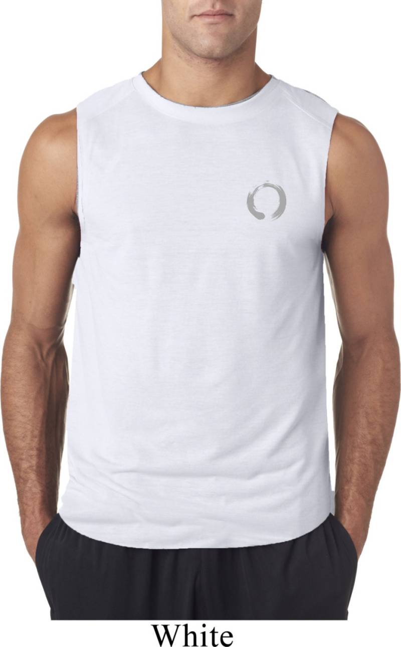 Enso Pocket Print Herren Yoga Ärmellose Feuchtigkeit Wicking T-Shirt = 42700-Ensopocket von YogaClothingForYou