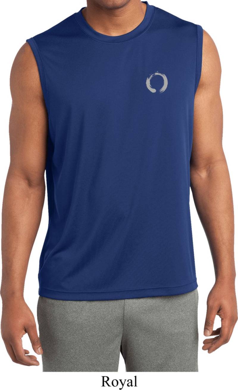 Enso Pocket Print Herren Yoga Ärmellose Feuchtigkeit Wicking T-Shirt = St352-Ensopocket von YogaClothingForYou
