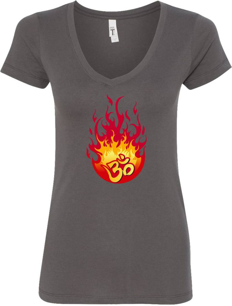 Feuer-Om Damen Yoga V-Neck T-Shirt = Fireom-N1540 von YogaClothingForYou