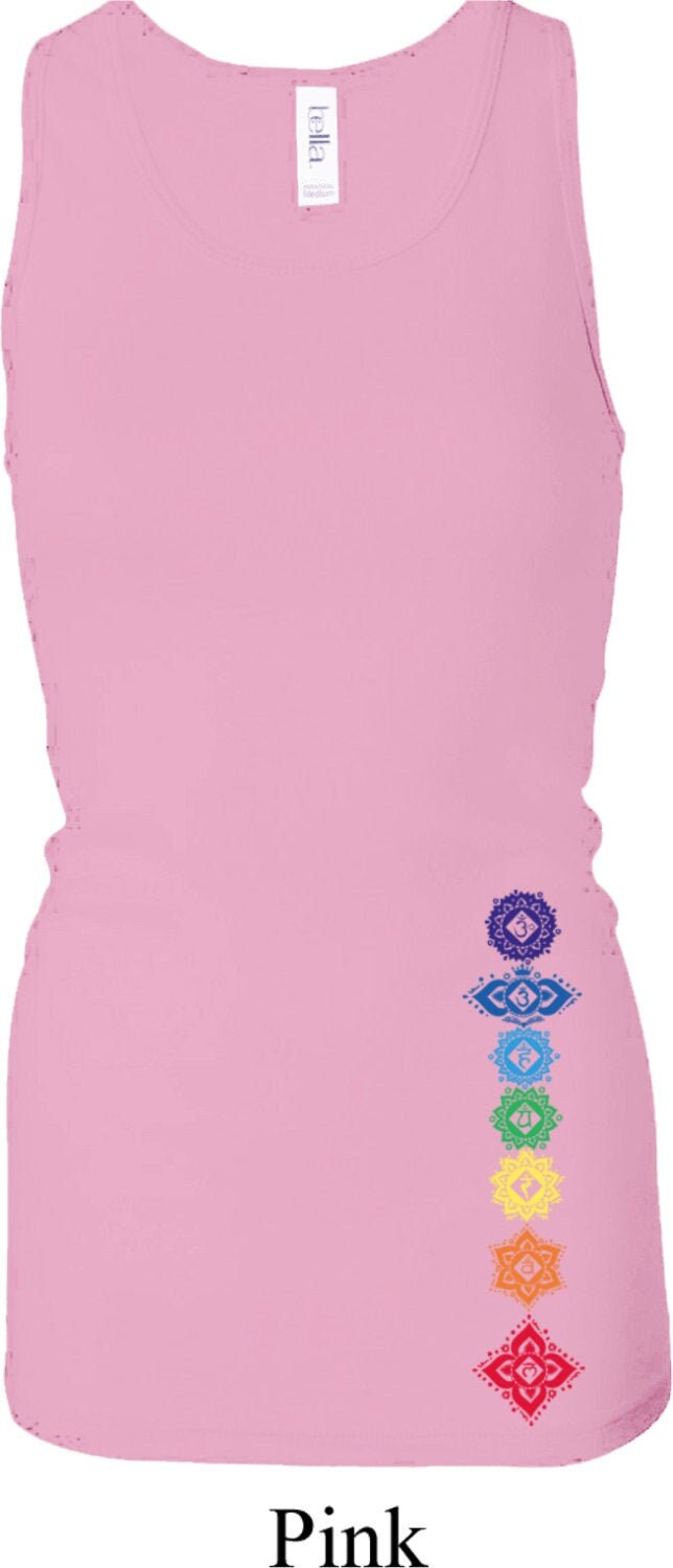 Floral Chakras Bottom Print Ladies Yoga Longer Length Racerback Tanktop = 8770-Floral von YogaClothingForYou
