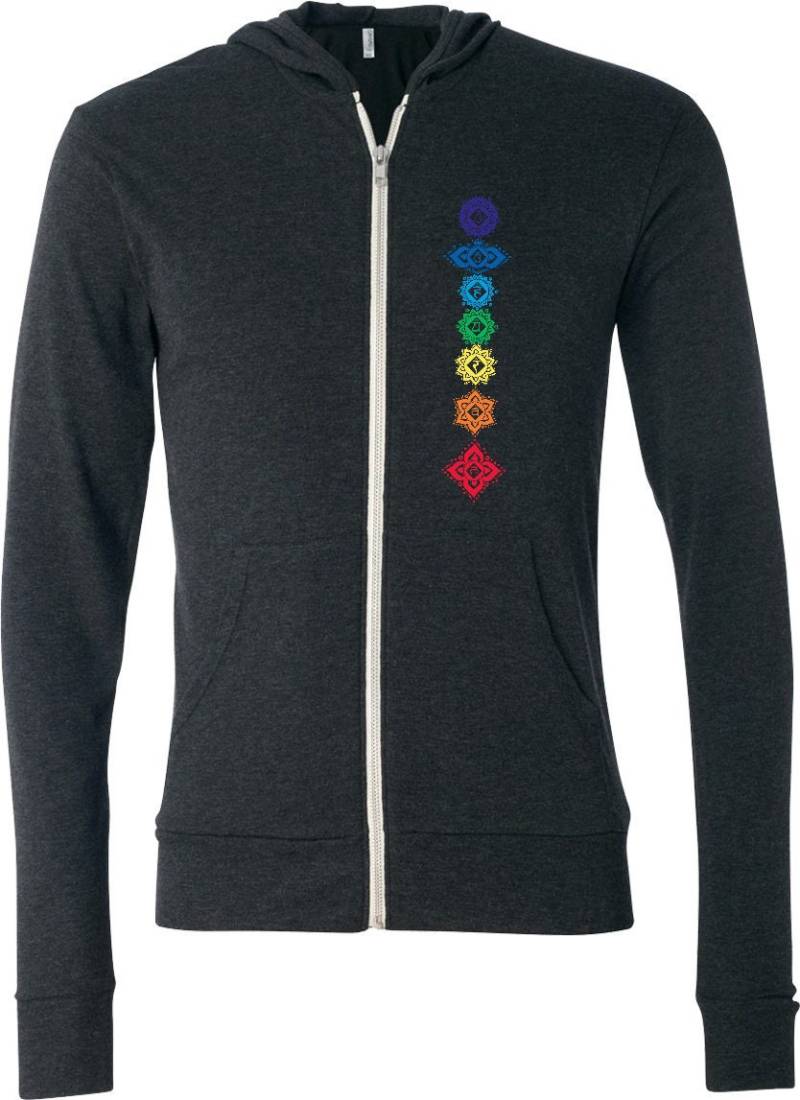 Floral Chakren Erwachsene Unisex Yoga Triblend Full Zip Leichter Hoodie - Floral-3939 von YogaClothingForYou