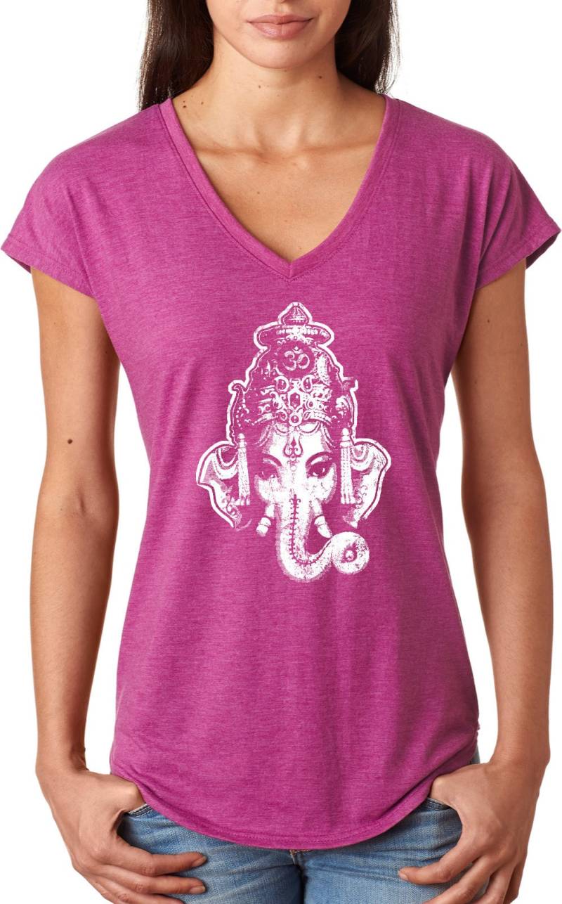 Ganesha Head Damen Yoga Tri Blend V-Neck Shirt = Ganeshahead-6750Vl von YogaClothingForYou