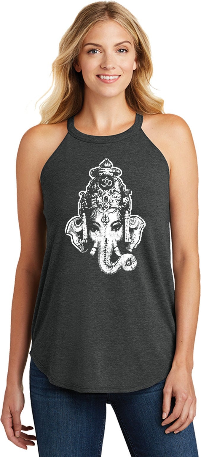 Ganesha Kopf Damen Yoga Tri Blend Rocker Tanktop = Ganeshahead-Dt137L von YogaClothingForYou