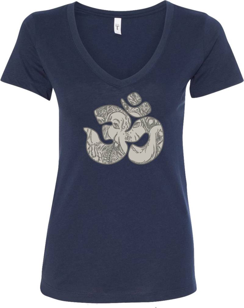 Ganesha Om Damen Yoga V-Ausschnitt T-Shirt = Ganeshaom-N1540 von YogaClothingForYou