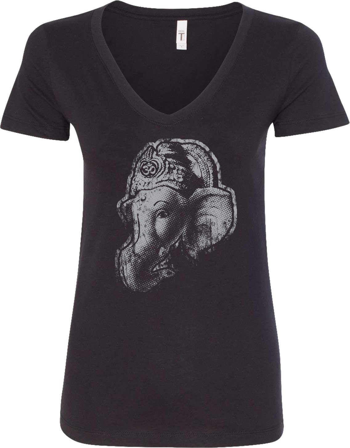 Ganesha Profil Damen Yoga V-Ausschnitt T-Shirt = Ganprofile-N1540 von YogaClothingForYou
