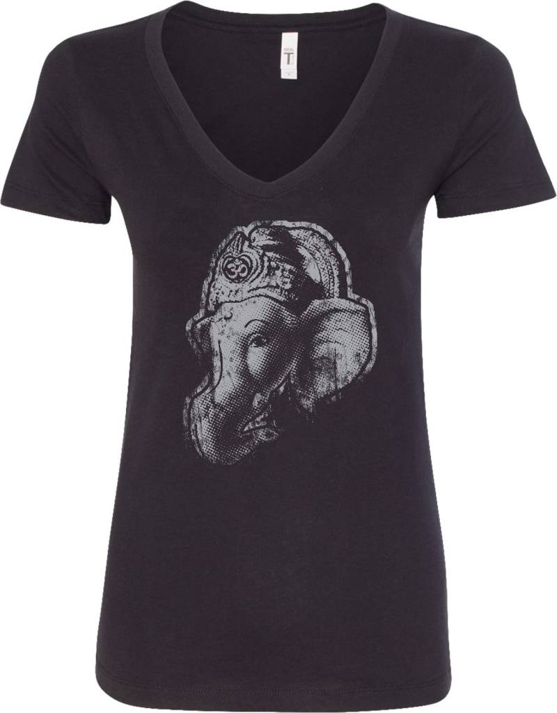 Ganesha Profil Damen Yoga V-Ausschnitt T-Shirt = Ganprofile-N1540 von YogaClothingForYou