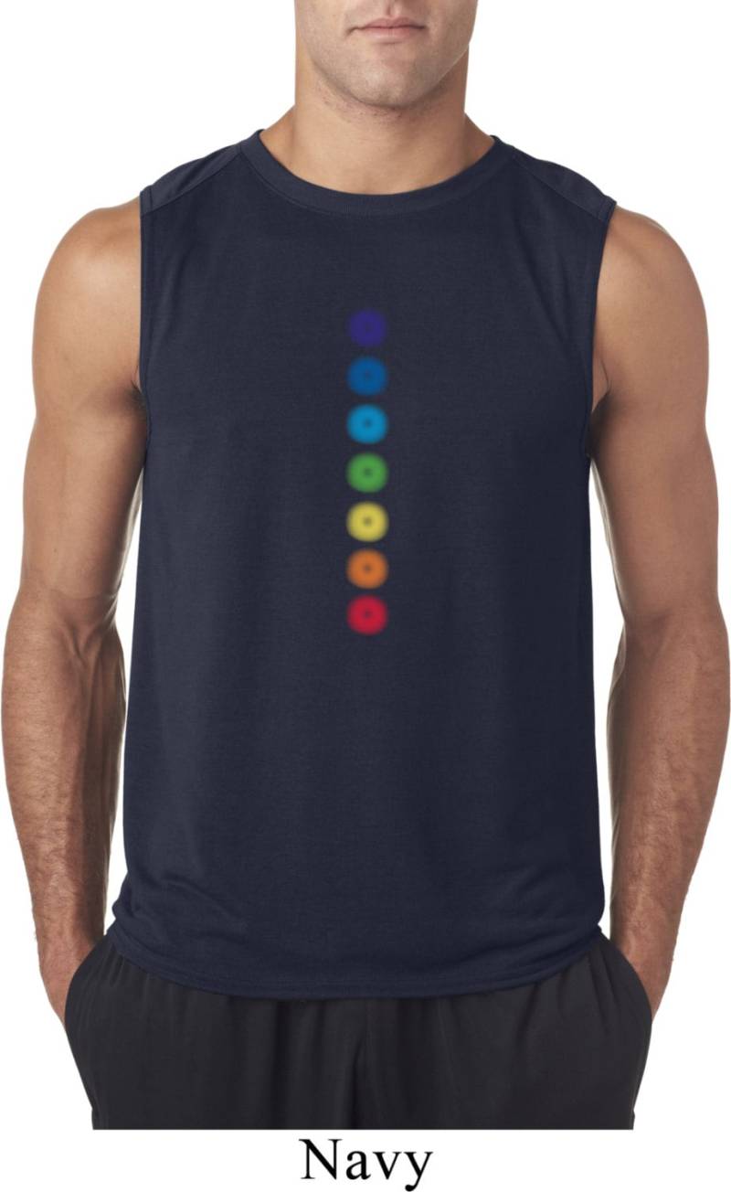 Glühende Chakren Herren Yoga Ärmellose Feuchtigkeit Wicking T-Shirt = 42700-Glowing von YogaClothingForYou