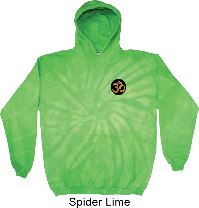 Gold Aum Aufgesetzte Tasche Druck Erwachsene Unisex Yoga Tie Dye Hoodie - 8777-Pgoldaum von YogaClothingForYou
