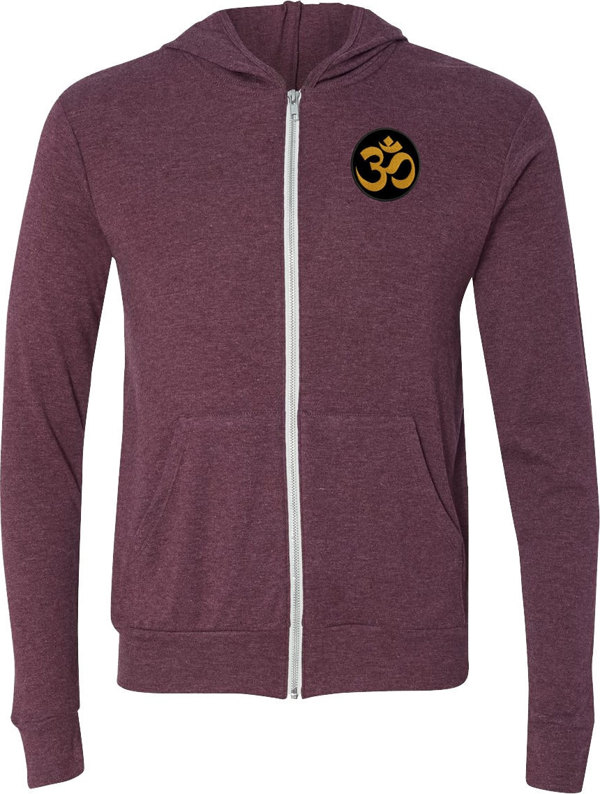 Gold Aum Patch Pocket Print Adult Unisex Yoga Triblend Full Zip Lightweight Hoodie-Goldaum-Pp-3939 von YogaClothingForYou