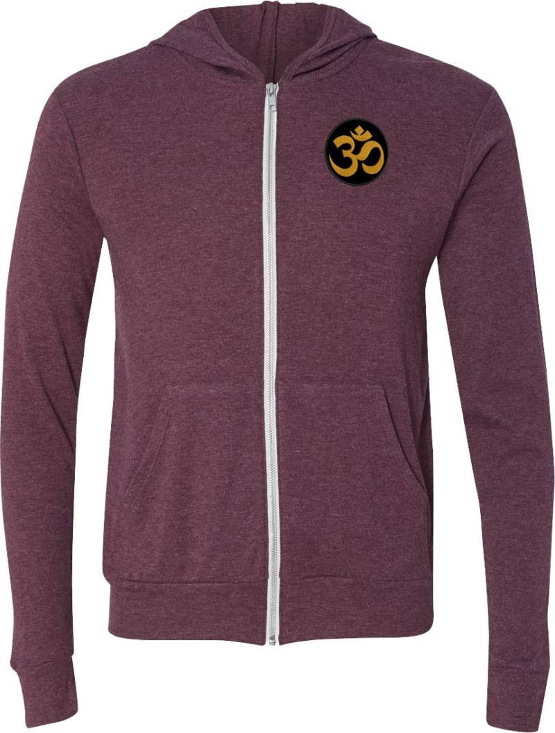Gold Aum Patch Pocket Print Adult Unisex Yoga Triblend Full Zip Lightweight Hoodie-Goldaum-Pp-3939 von YogaClothingForYou