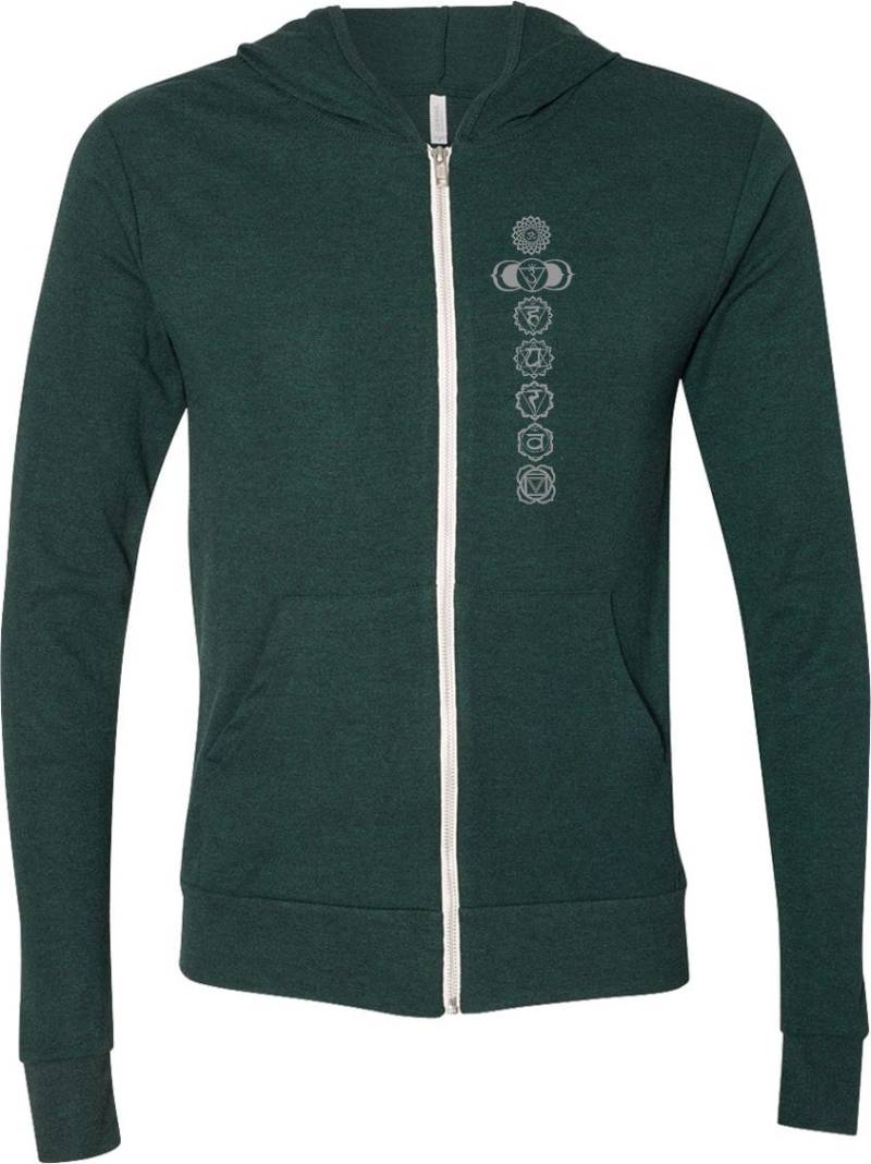Grau 7 Chakren Erwachsene Unisex Yoga Triblend Leichter Hoodie Mit Reißverschluss - Greychak-3939 von YogaClothingForYou