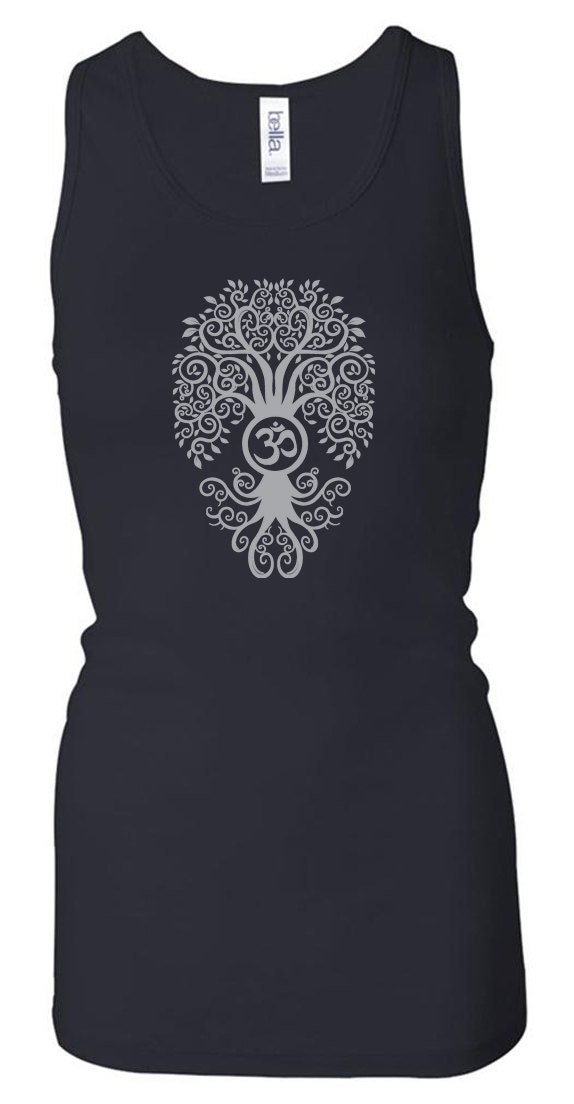 Grau Bodhi Tree Damen Yoga Längere Länge Racerback Tanktop = 8770-Gbodhi von YogaClothingForYou
