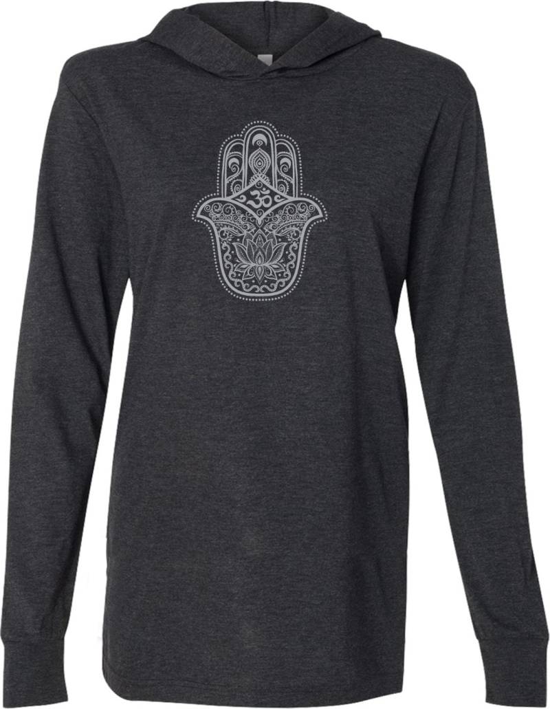 Grau Hamsa Om Yoga Leichte Hoodie T-Shirt - Ghamom-3512 von YogaClothingForYou