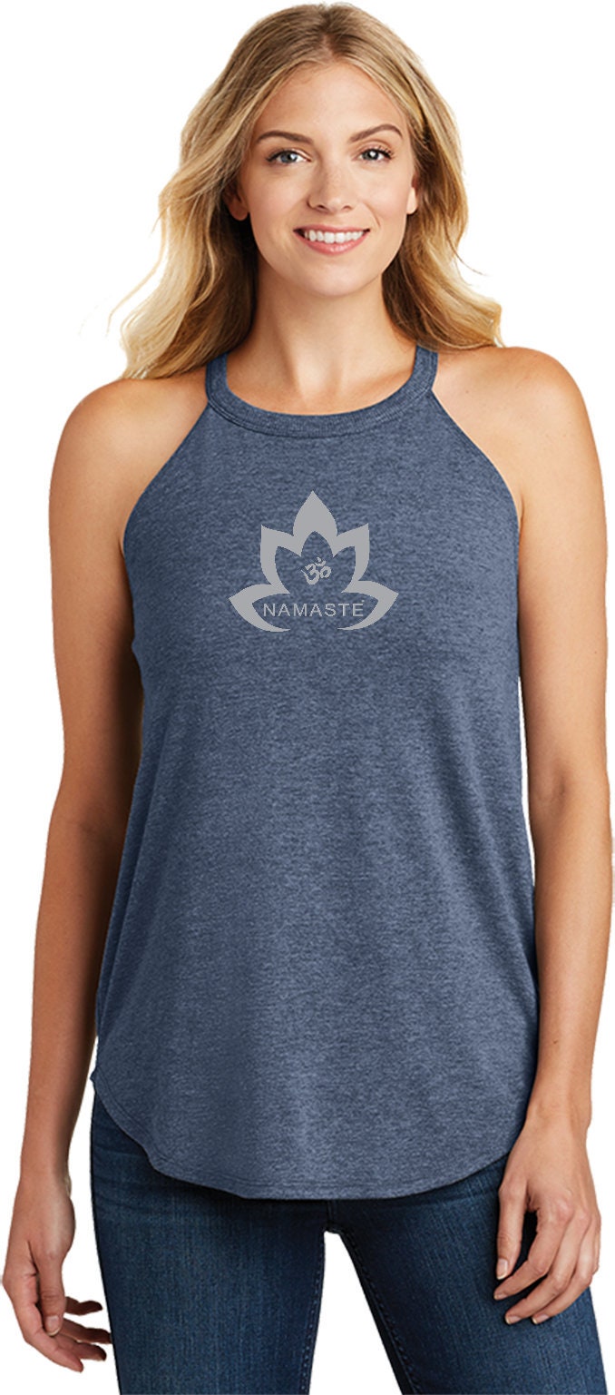 Grau Namaste Lotus Damen Yoga Tri Blend Rocker Tanktop = Greynam-Dt137L von YogaClothingForYou