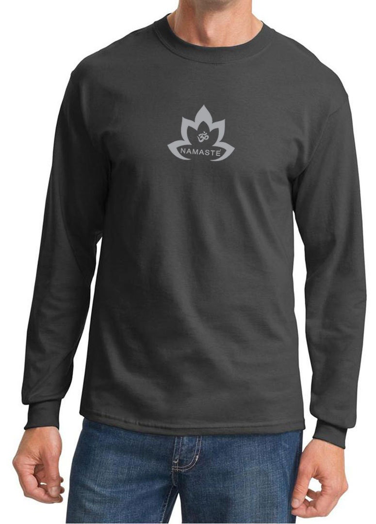 Grau Namaste Lotus Yoga Langarm T-Shirt = Pc61Ls-Gnlotus von YogaClothingForYou