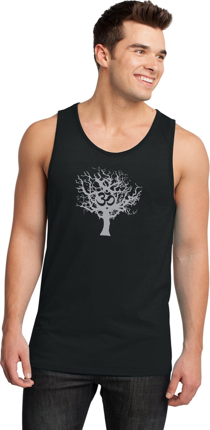 Graues Baum Des Lebens Männer Yoga Baumwolle Ringer Tank Top = Greytree-Dt1500 von YogaClothingForYou