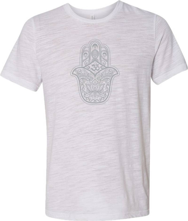 Graues Hamsa Om Burnout Yoga T-Shirt = Ghamom-3650 von YogaClothingForYou