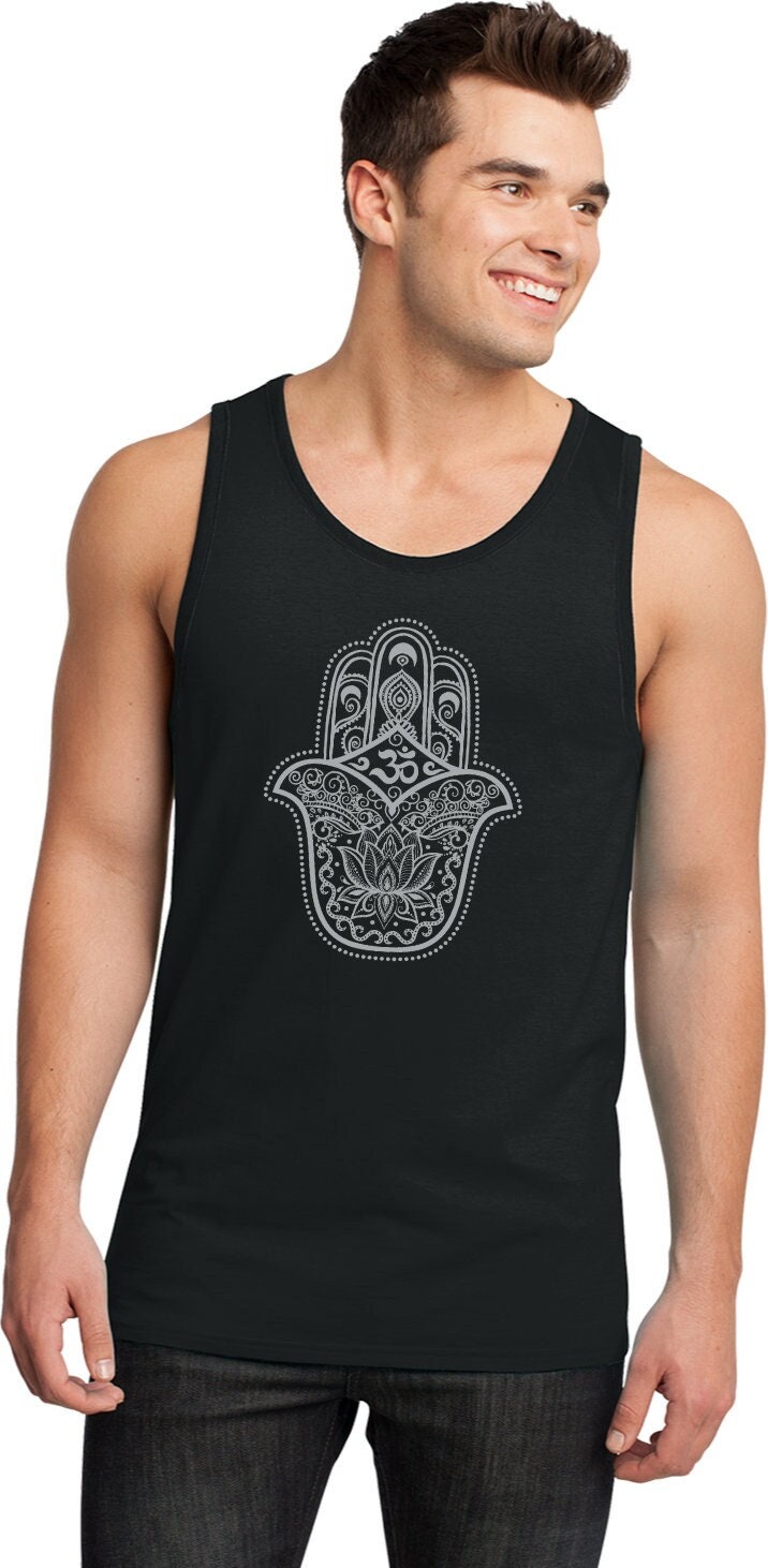 Graues Hamsa Om Herren Yoga Baumwolle Ringer Tank Top = Ghamom-Dt1500 von YogaClothingForYou