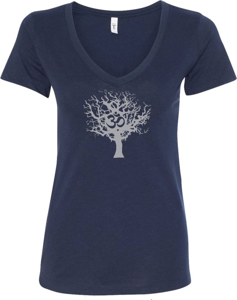 Grey Tree Of Life Damen Yoga V-Neck Shirt = Greytree-N1540 von YogaClothingForYou