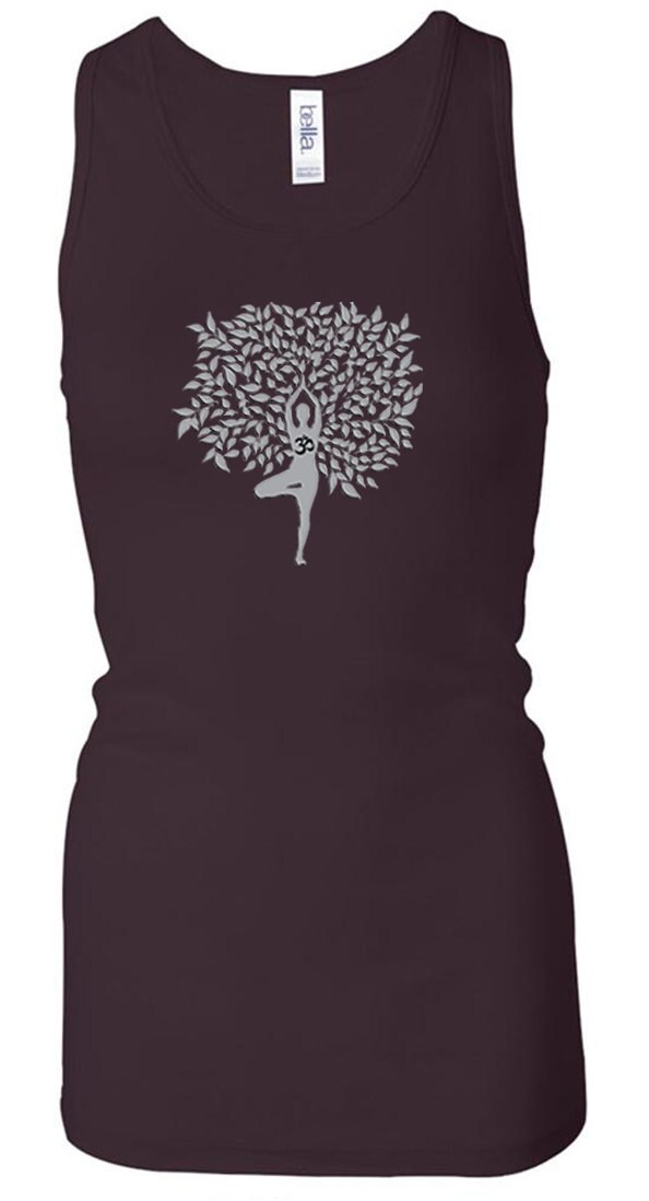Gry Tree Pose Ladies Yoga Longer Length Racerback Tanktop = 8770-Gtreepose von YogaClothingForYou