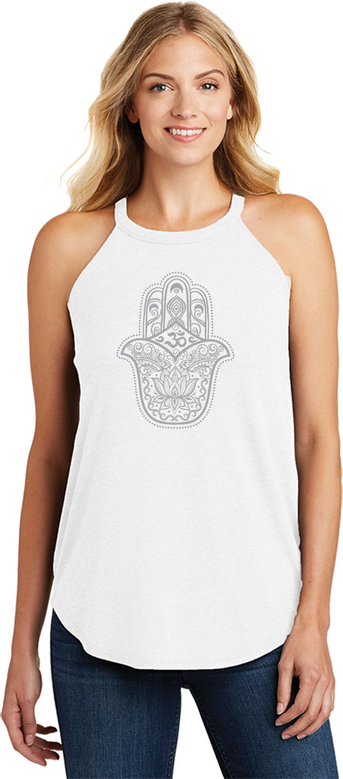 Hamsa Om Damen Yoga Tri-Blend Rocker Tanktop Grau = Ghamom-Dt137L von YogaClothingForYou