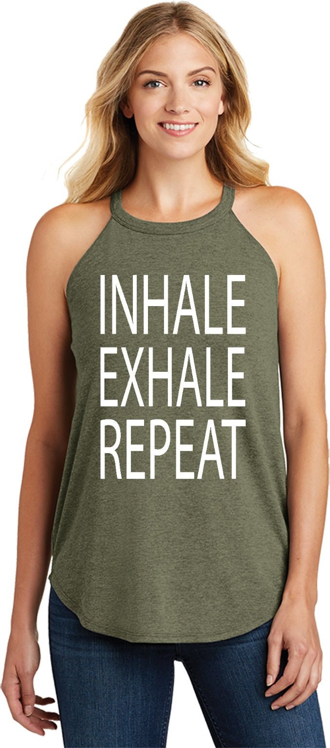 Inhalieren Sie Exhale Repeat Ladies Yoga Tri Blend Rocker Tanktop = Inhale-Dt137L von YogaClothingForYou