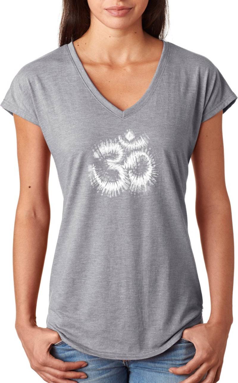Krawatte Farbstoff Om Damen Yoga Tri Blend V-Ausschnitt T-Shirt = Tiedyeom-6750Vl von YogaClothingForYou