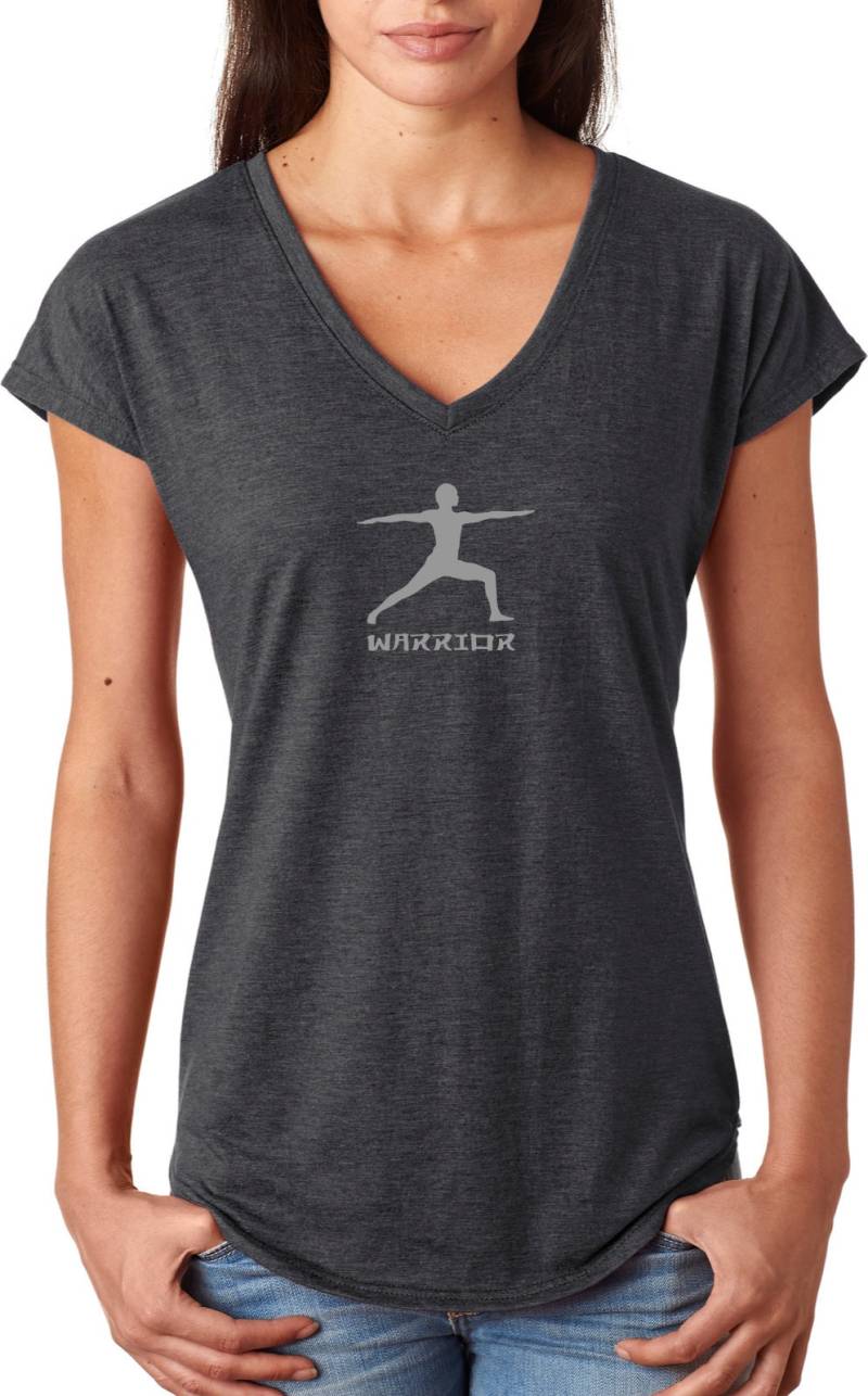 Krieger Pose Damen Yoga Tri-Blend V-Neck T-Shirt = Krieger-6750Vl von YogaClothingForYou