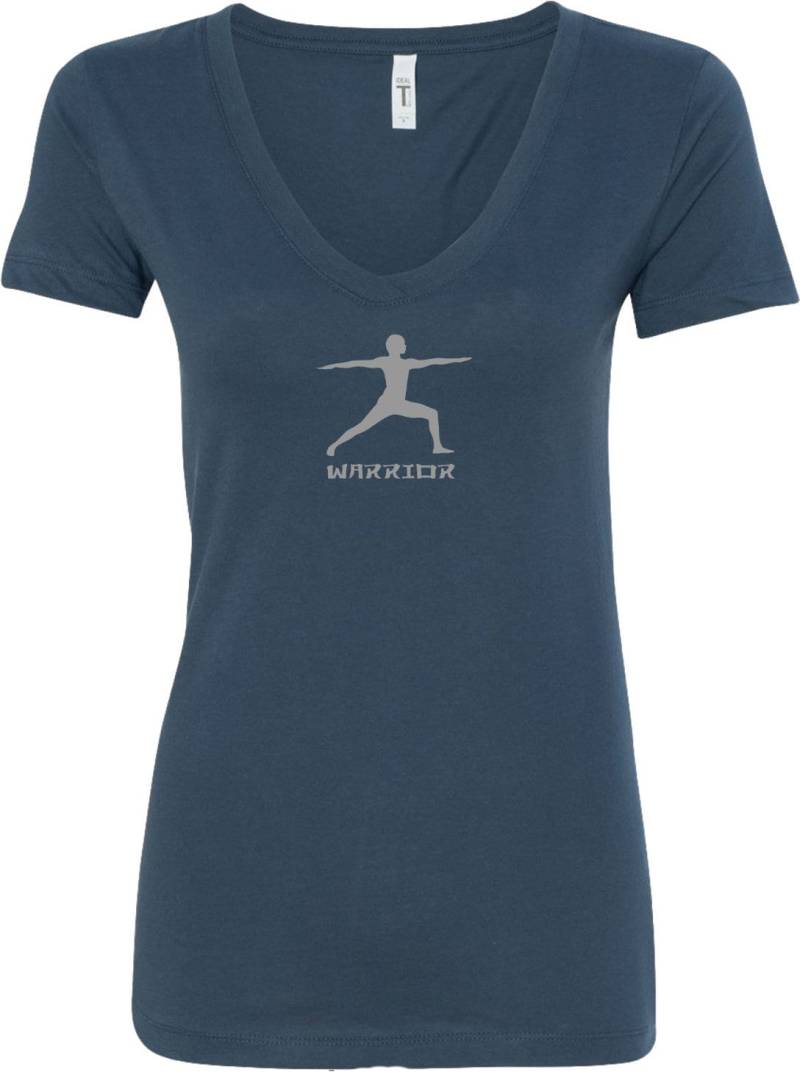 Krieger Pose Damen Yoga V-Neck T-Shirt = Krieger-N1540 von YogaClothingForYou