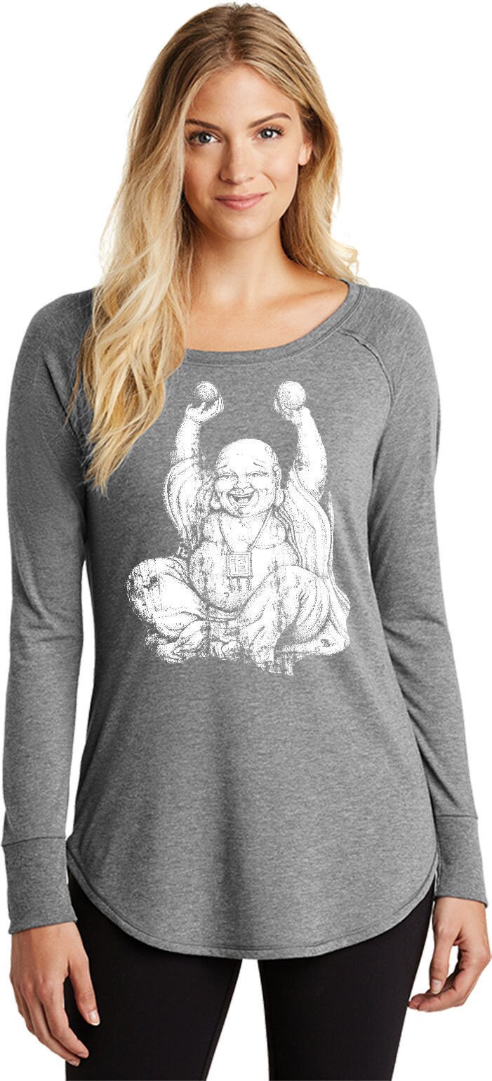 Lachende Buddha Damen Yoga Tri Blend Langarm = Laughingbud-Dt132L von YogaClothingForYou