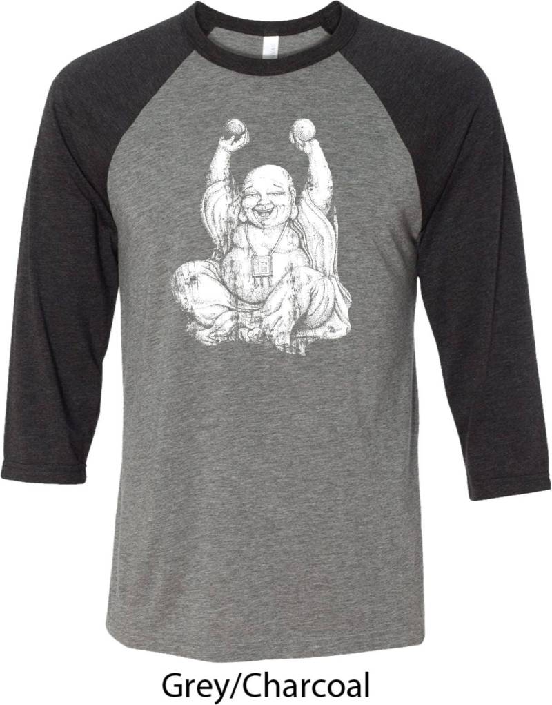 Lachende Buddha Yoga Raglan Shirt = 3200-Laughbuddha von YogaClothingForYou