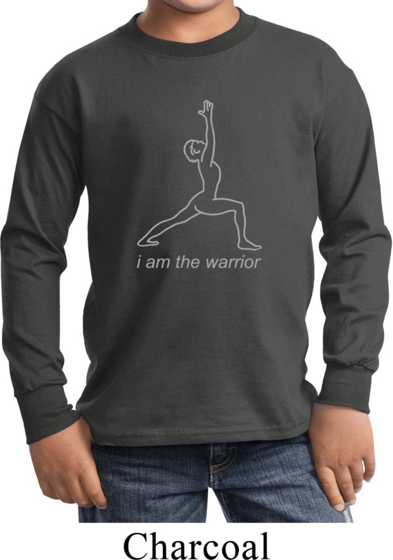 Linie Krieger Kinder Yoga Langarm T-Shirt = Pc61Yls-Linewarrior von YogaClothingForYou