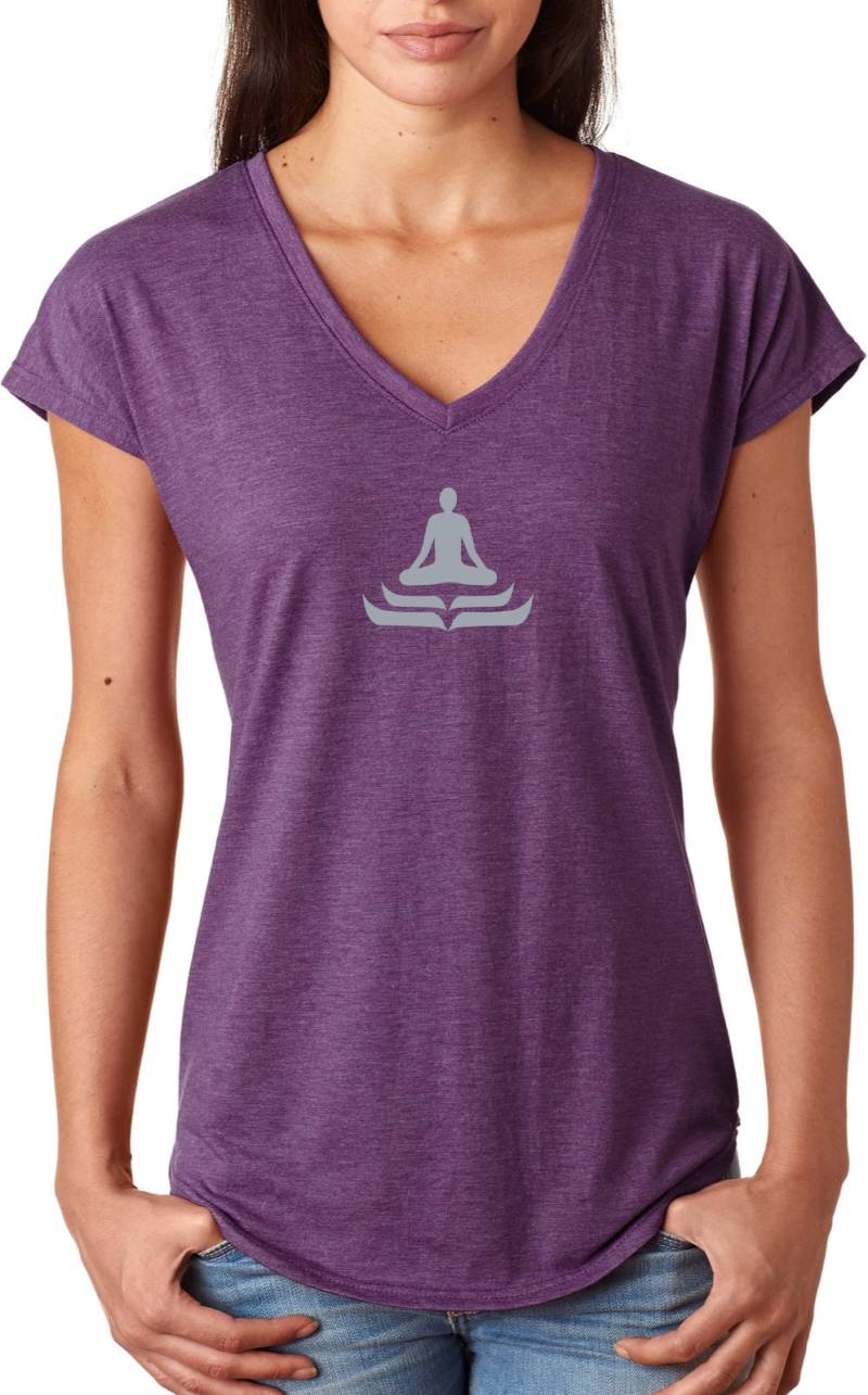 Lotus Pose Damen Yoga Tri-Blend V-Neck T-Shirt = Lotuspose-6750Vl von YogaClothingForYou