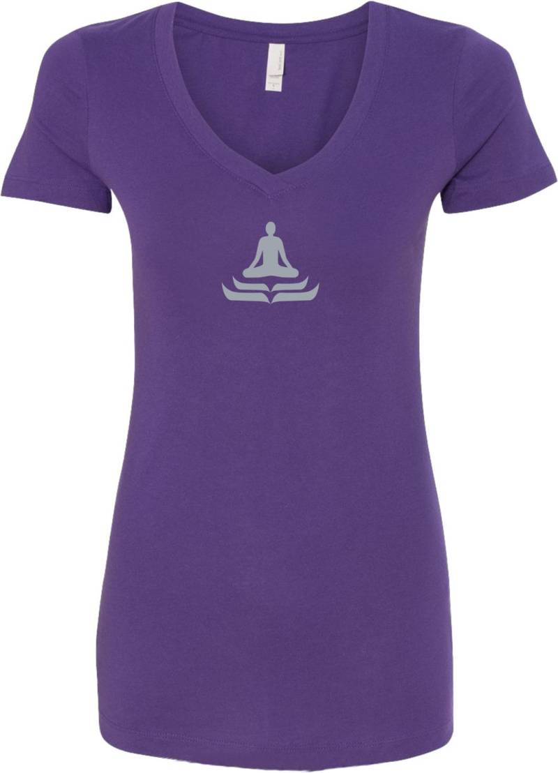 Lotus Pose Damen Yoga V-Neck T-Shirt = Lotuspose-N1540 von YogaClothingForYou