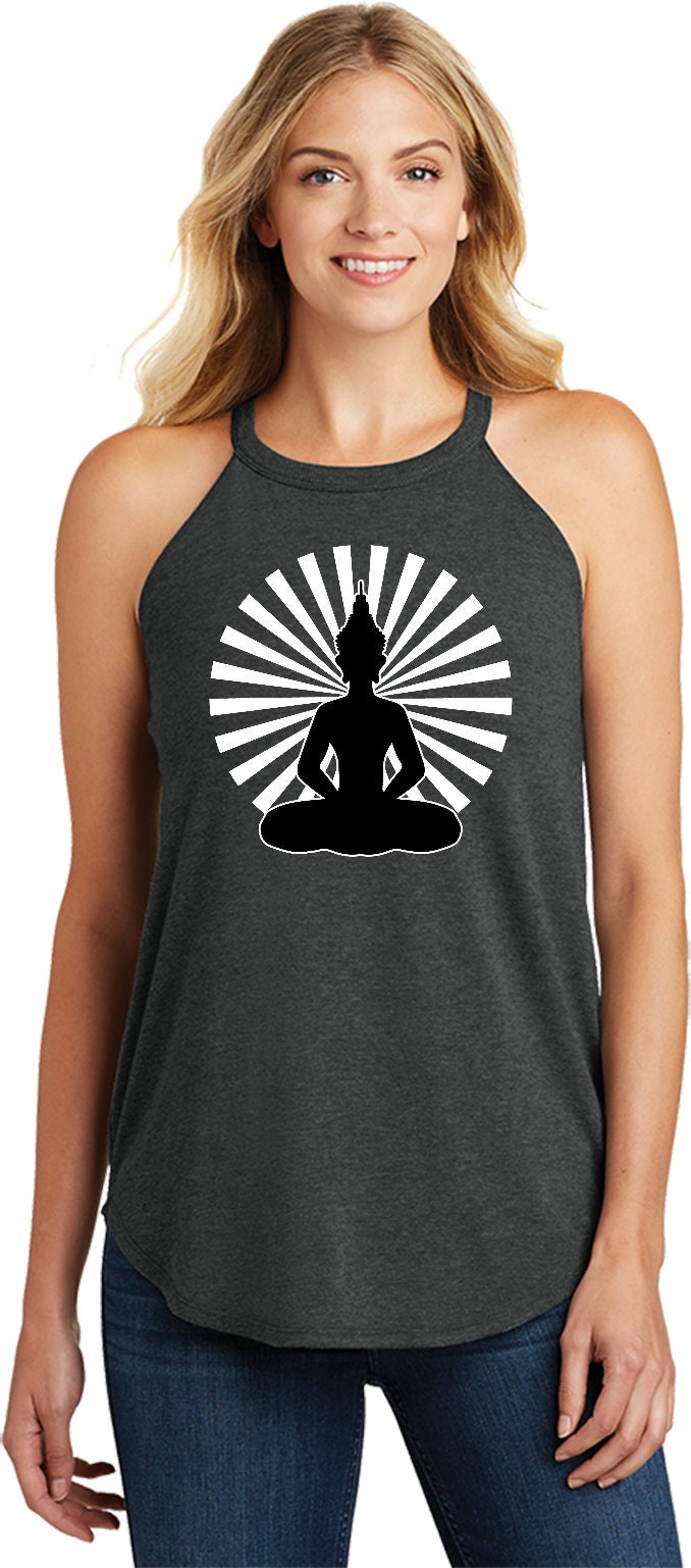 Meditation Buddha-Damen Yoga Tri Blend Rocker Tanktop = Meditatingbud-Dt137L von YogaClothingForYou