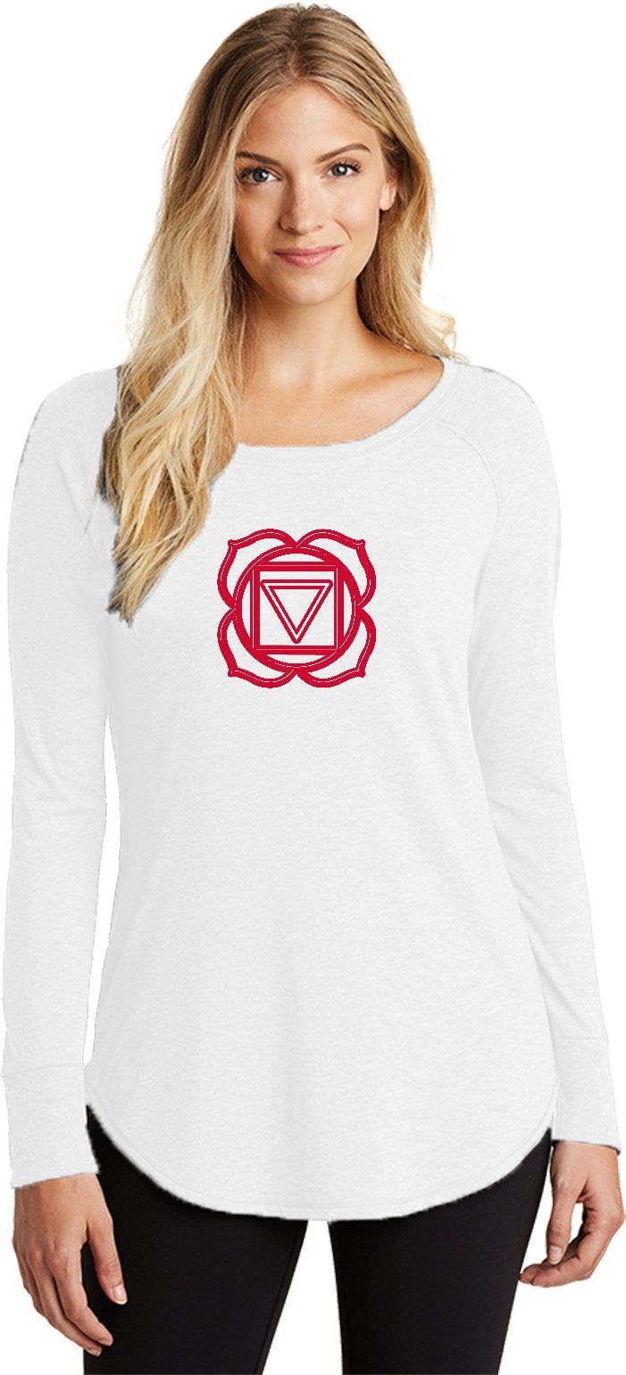 Muladhara Chakra Damen Yoga Tri Blend Langarm = Muladhara-Dt132L von YogaClothingForYou