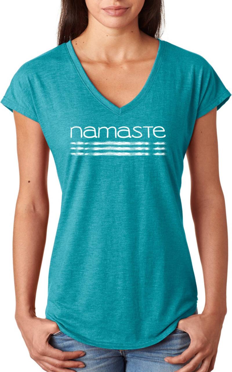 Namaste Linien Damen Yoga Tri-Blend V-Neck T-Shirt = Namlines-6750Vl von YogaClothingForYou