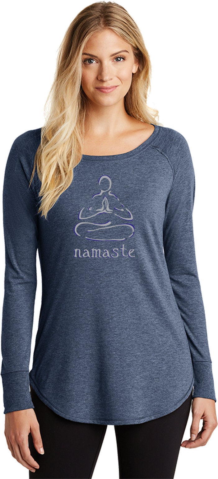 Namaste Lotus Pose Damen Yoga Tri Blend Langarmshirt = Nlp-Dt132L von YogaClothingForYou