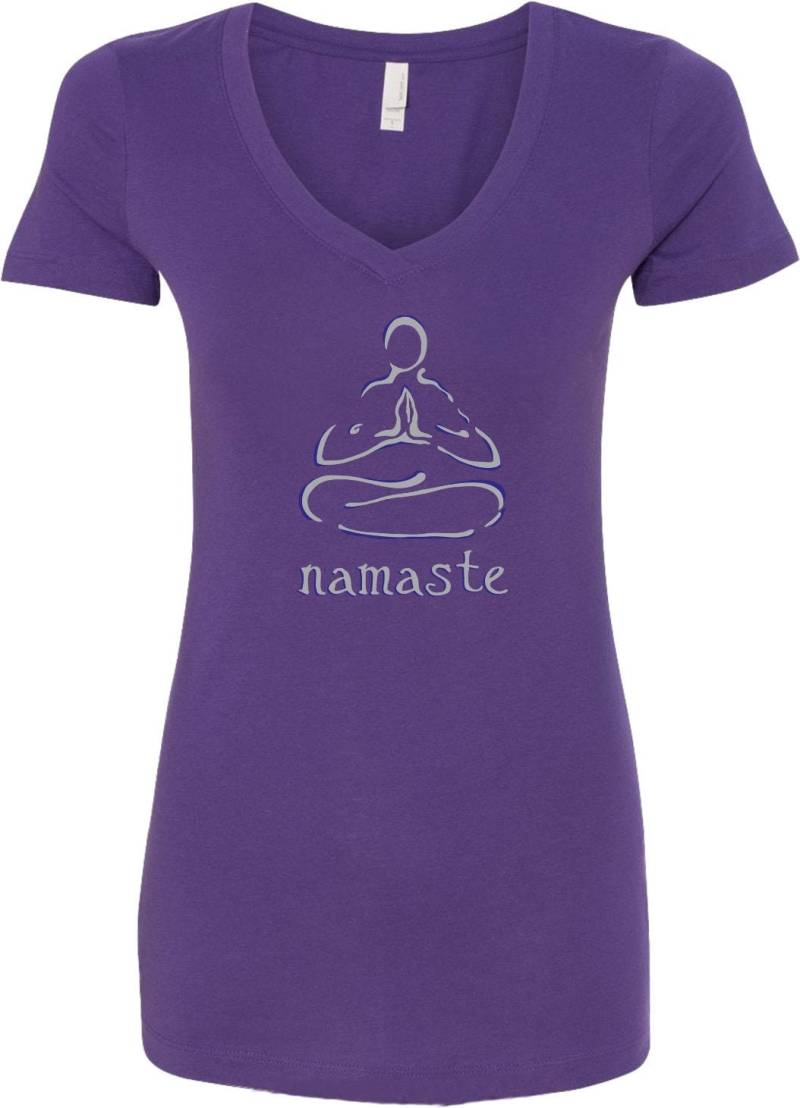 Namaste Lotus Pose Damen Yoga V-Ausschnitt T-Shirt = Nlp-N1540 von YogaClothingForYou