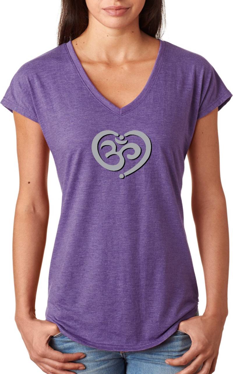 Om Heart Damen Yoga Tri-Blend V-Neck T-Shirt = Omheart-6750Vl von YogaClothingForYou