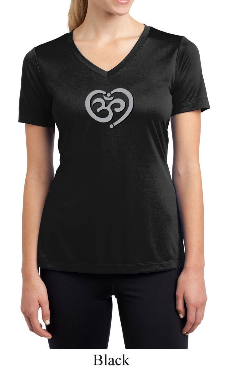 Om Herz Big Print Damen Yoga Feuchtigkeit Wicking V-Ausschnitt T-Shirt = Lst353-Omheart von YogaClothingForYou