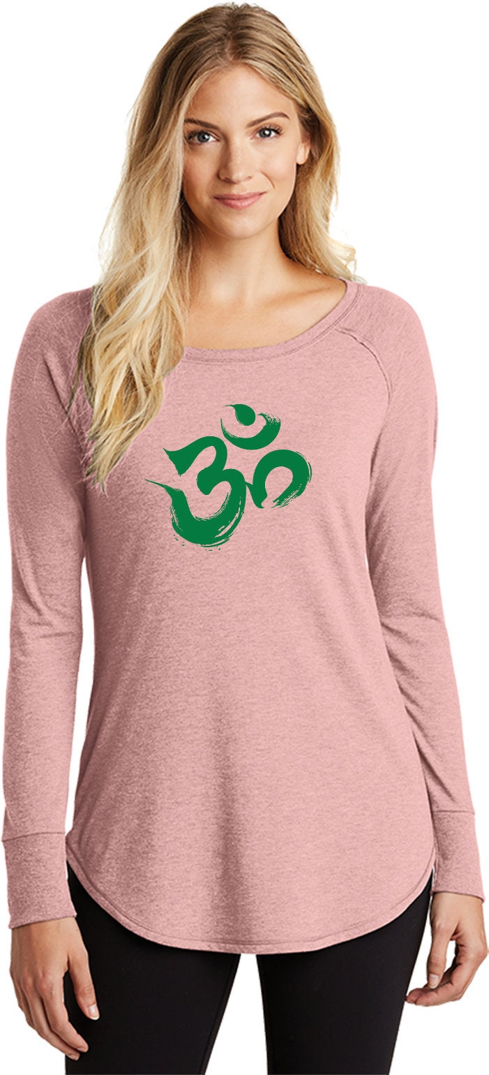 Pinselstrich Aum Damen Yoga Tri-Blend Langarm Grün = Greenbrush-Dt132L von YogaClothingForYou