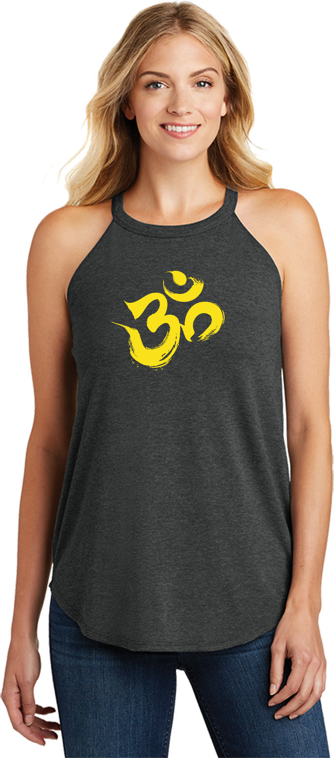 Pinselstrich Aum Damen Yoga Tri-Blend Rocker Tanktop Gelb = Yellowbrush-Dt137L von YogaClothingForYou